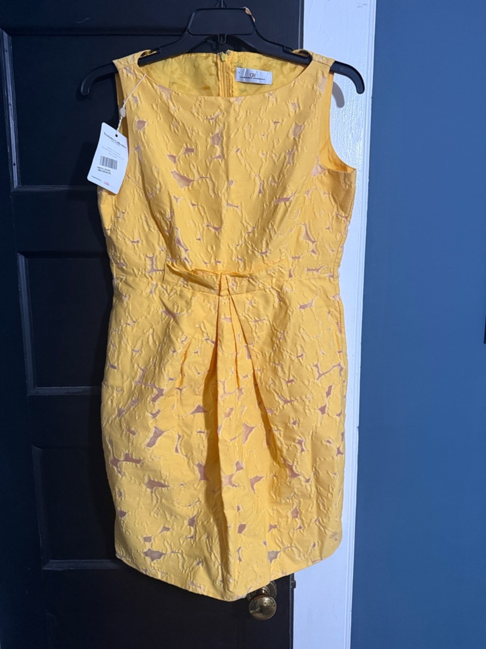 Carolina Herra Bright Yellow Textured Sheath Dress